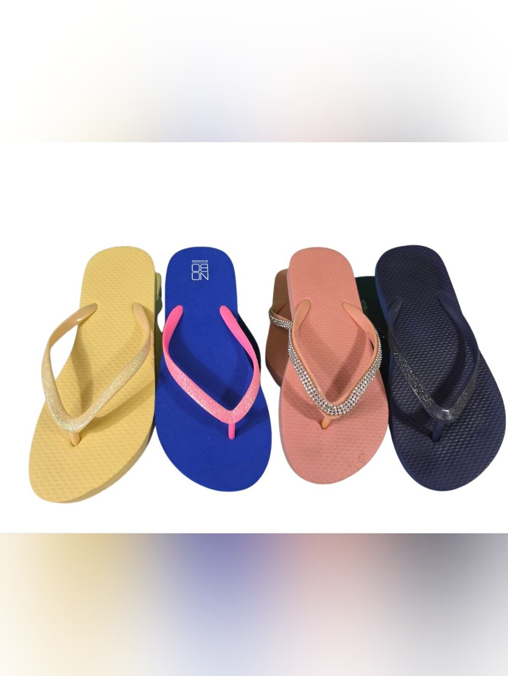 NOBO Women's Four-Pair Flip Flop Set — Yellow, Blue, Pink & Navy